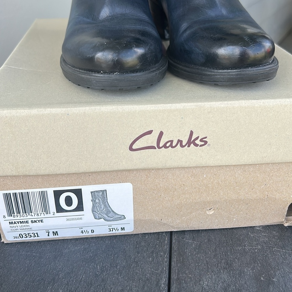 Navy Leather Ankle Boots - Picture 7 of 8